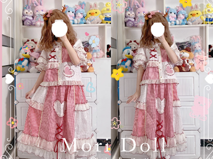 Mori Doll - Peach Tea - Sweet Lolita Dot and Stripe Print Skirt Multicolors