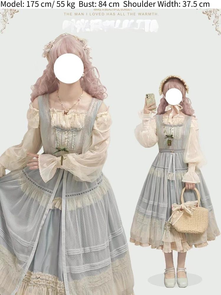 Time Memory - Layered Heart - Sheer Classic Shirt with Mutton Sleeves & Polka Dot