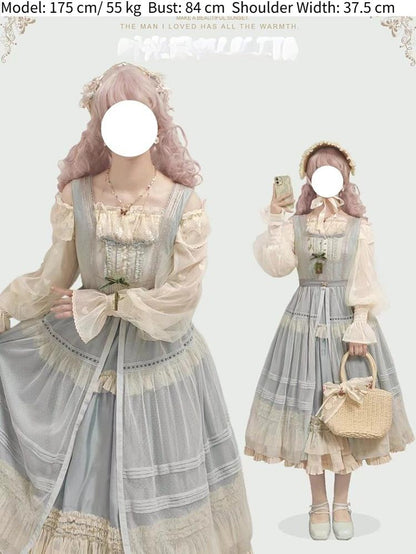 Time Memory - Layered Heart - Sheer Classic Shirt with Mutton Sleeves & Polka Dot