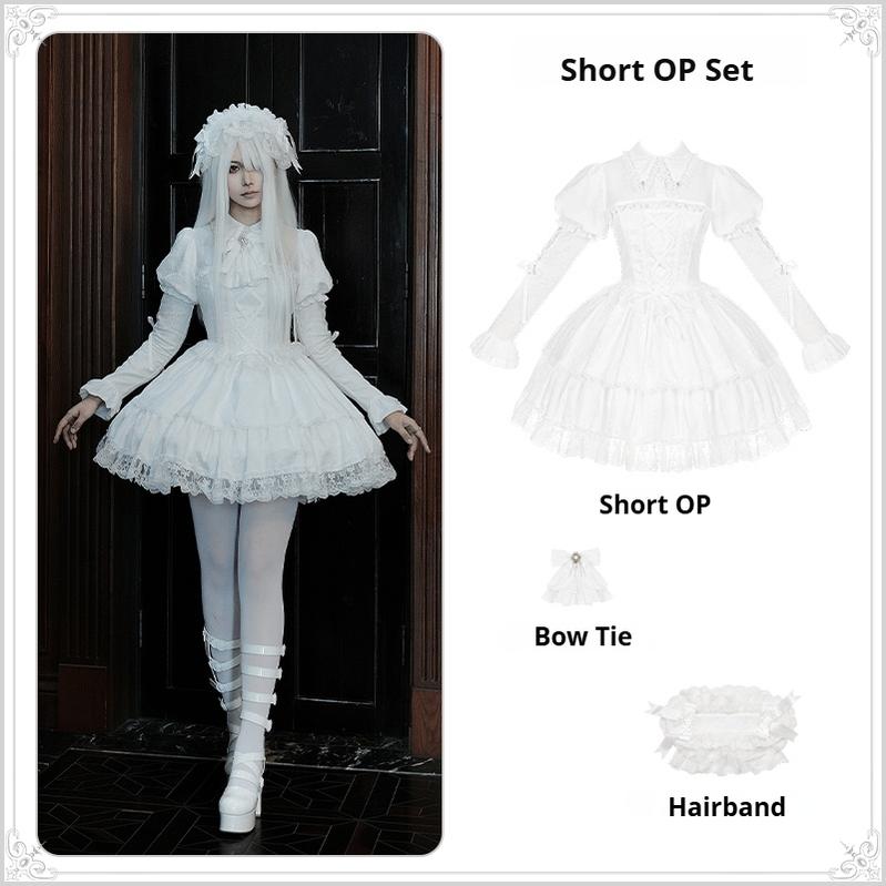 With PUJI - Fallen Heaven - White Gothic Lolita OP Set, Double Layered Skirt