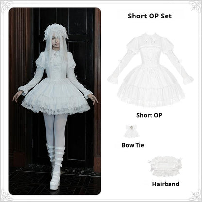 With PUJI - Fallen Heaven - White Gothic Lolita OP Set, Double Layered Skirt