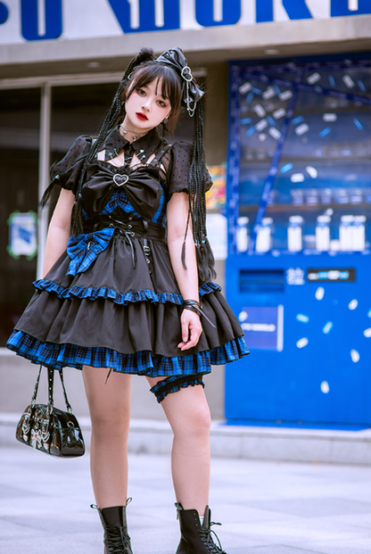 Alice Girl - Gothic Lolita Dress Blue Plaid Jumper Dress