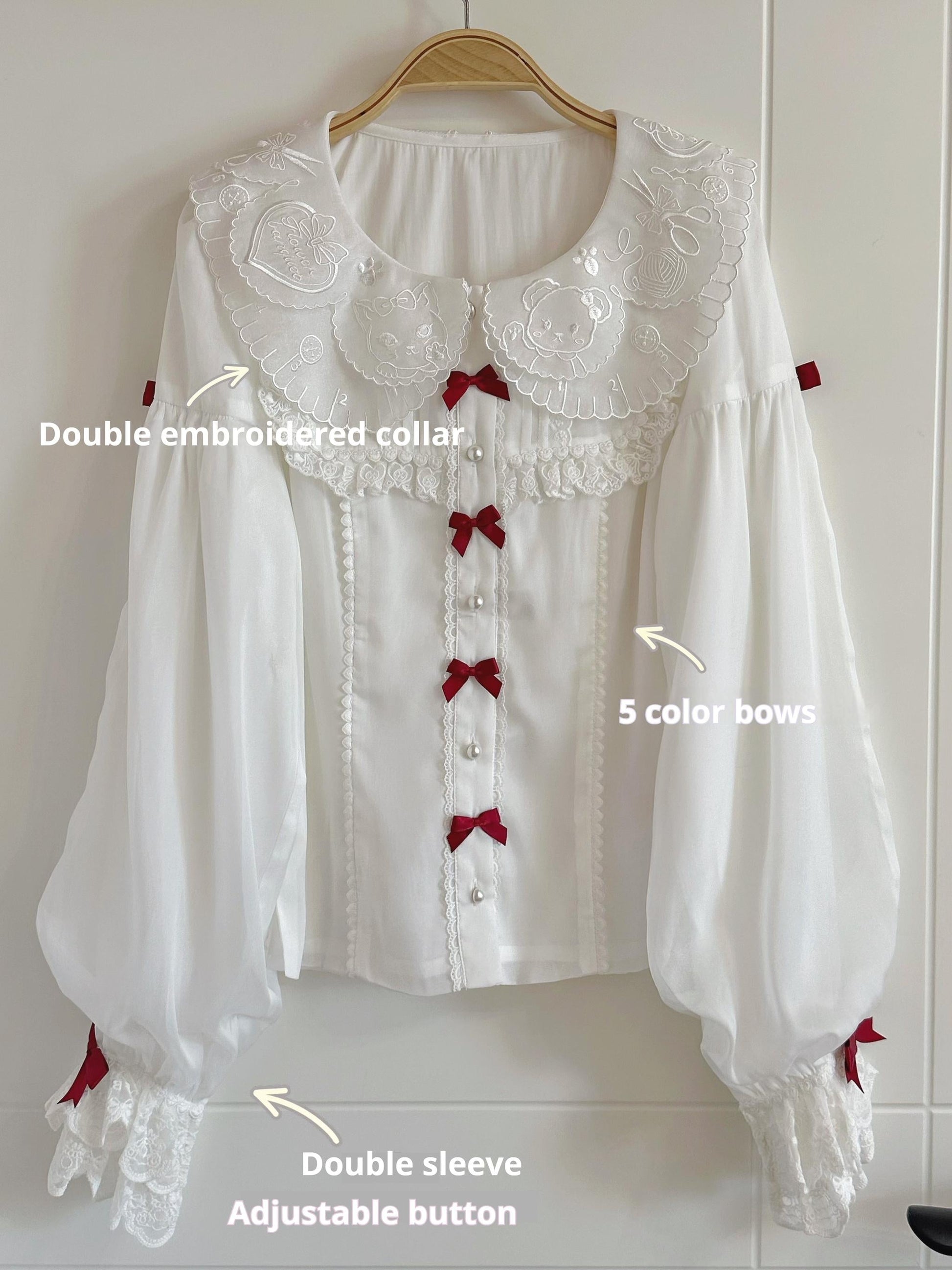 Flower Banquet - Sweet Lolita Blouse Embroidered Shirt with Long Sleeve
