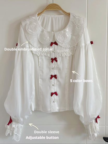 Flower Banquet - Sweet Lolita Blouse Embroidered Shirt with Long Sleeve