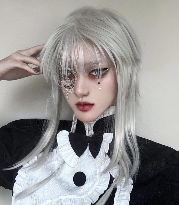 Pippi Palace - Deicide - Gothic White Gray Full Head Lolita Wig