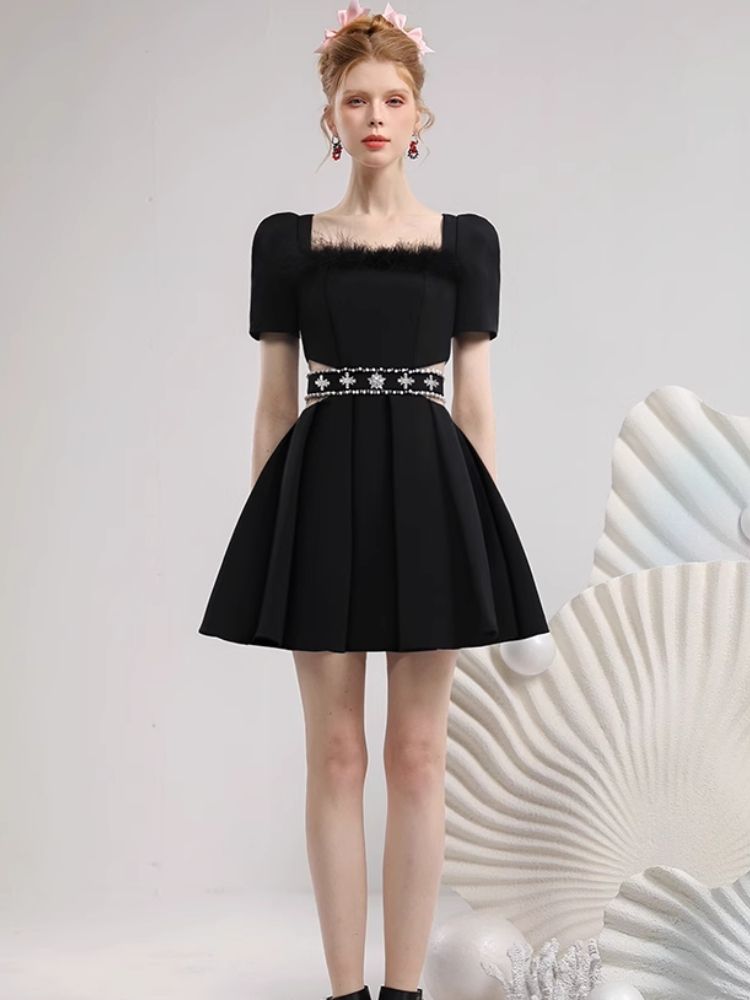 Elegant Feather Diamond Chain Dress【s0000007279】