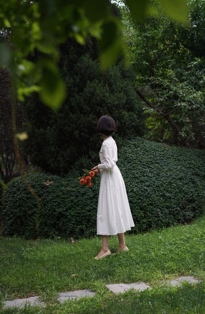 Floral embroidery white vintage dress