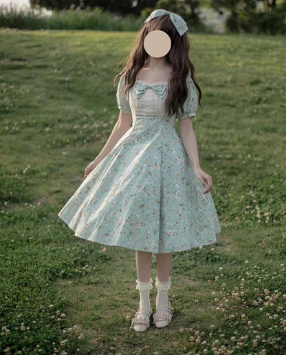 Forest Song - Pastoral Poem - Elegant Lolita OP Dress Floral Print 6-Piece Cut Lolita Dress