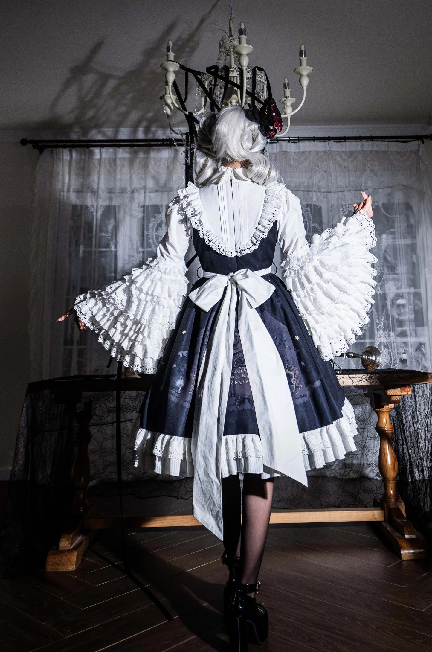 Dark Circle Clinic - Barbara Manor Night - Gothic Lolita JSK Pleated Floral Print Lolita Dress