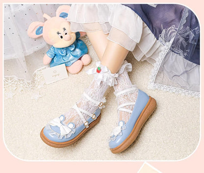 Yana - Sweet Bunny - Sweet Lolita Flat Shoes with Ear and Bow Decorations