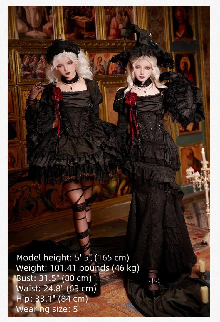 With PUJI - Letter and Poetry ﾂｷ Twilight - Black Gothic Lolita Skirt Set, Witch-Inspired
