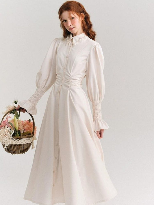 Beaded Range Waist Skirt French Shirt Dress【s0000006493】