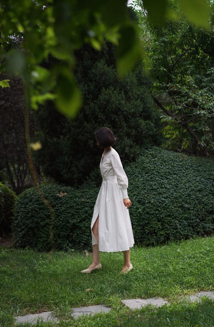 Floral embroidery white vintage dress