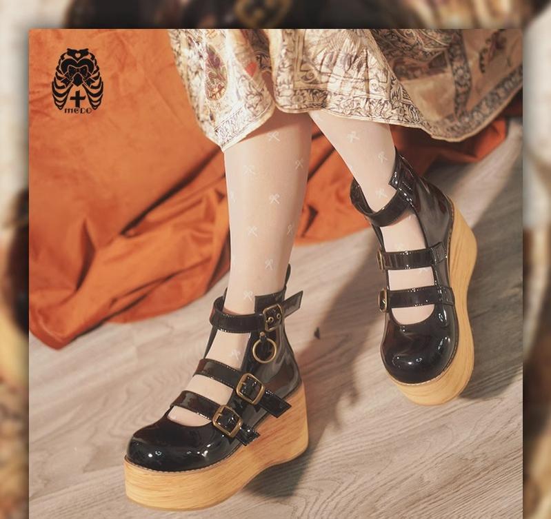 MODO - Retro Lolita Platform Shoes Round Toe Thick Sole