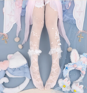 Yidhra - Nightingale and Rose - Elegant Lolita Stereo Flower Thin Tights