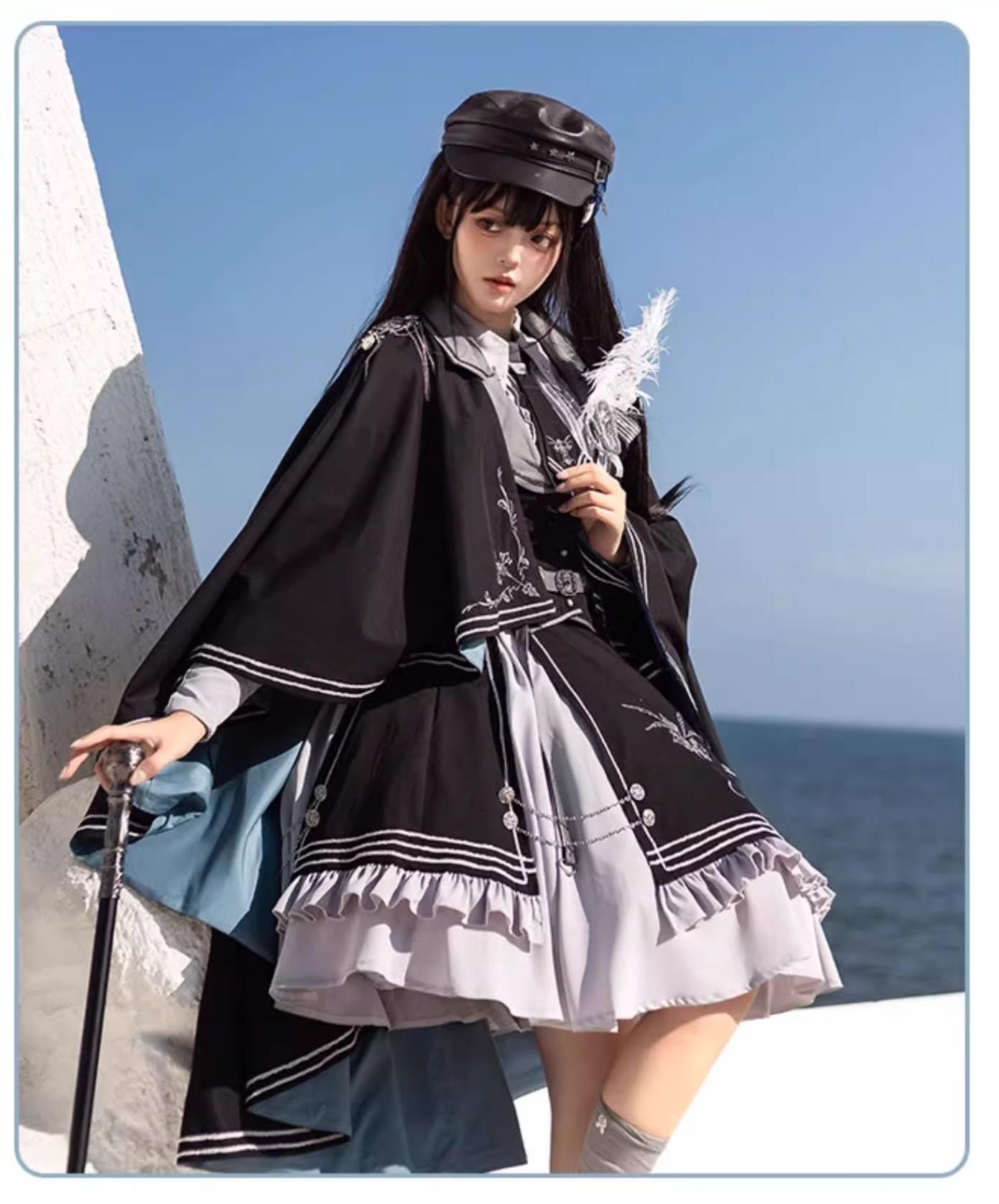 CHUNLV LOLITA - Dark Night Contract - Blue Military Lolita Dress Suit Skirt Elegant OP Cape