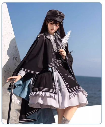 CHUNLV LOLITA - Dark Night Contract - Blue Military Lolita Dress Suit Skirt Elegant OP Cape