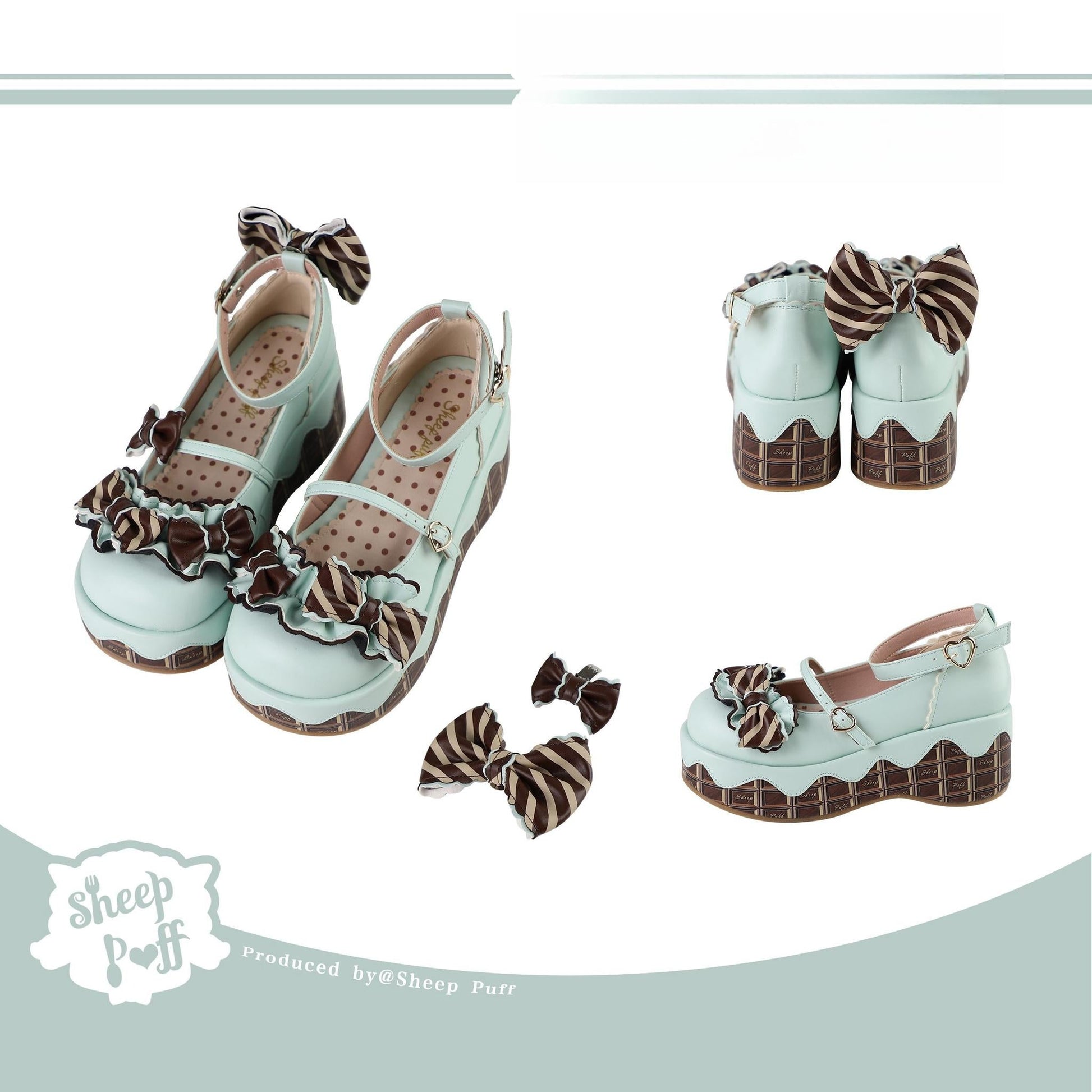 Sheep Puff - Chocolate Sponge Cake - Sweet Lolita Thick-Sole Shoes with Printed Platform