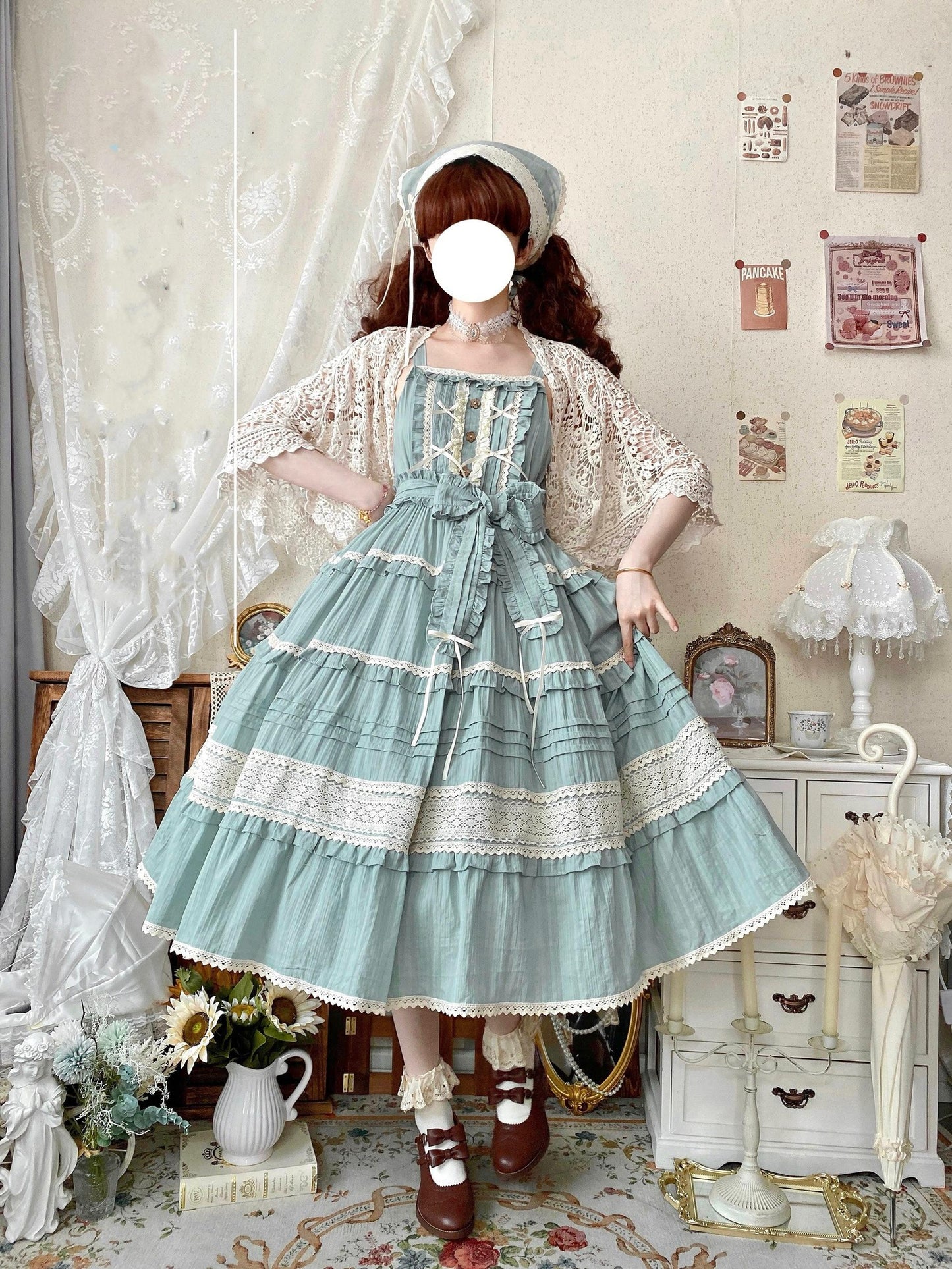Qianmu - Summer Floral Tea - Country Lolita Cotton Jumper Dress Burlap Dress