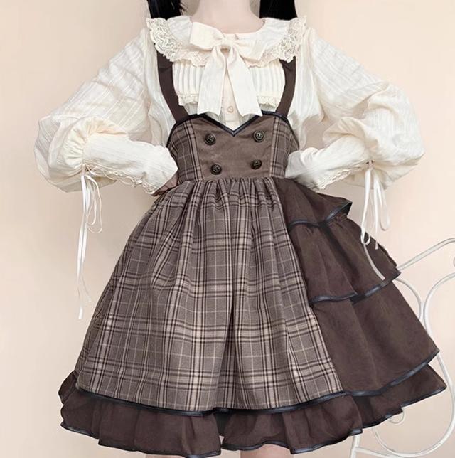 Honey Machine - Vanilla Latte - Retro Lolita Shirt Mutton Sleeve Innerwear