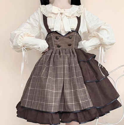 Honey Machine - Vanilla Latte - Retro Lolita Shirt Mutton Sleeve Innerwear