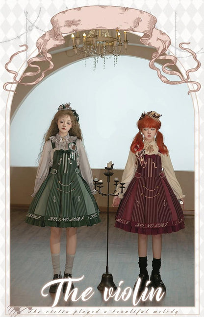 Forest Fluorescent Carps - Classic Lolita Salopette Set Violin Preppy Style Dress