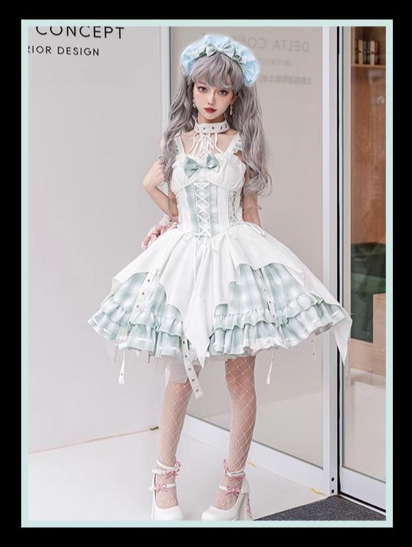 OCELOT - Rock 'N' Row Radio Wave - Punk Lolita JSK Dress Plaid Irregular Hemline Dress
