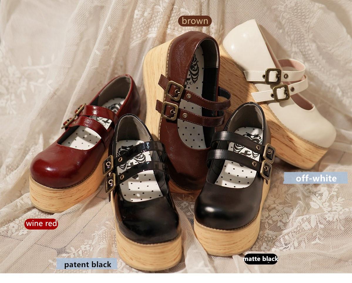 MODO - Retro Lolita Round Toe Wood Bottom Shoes