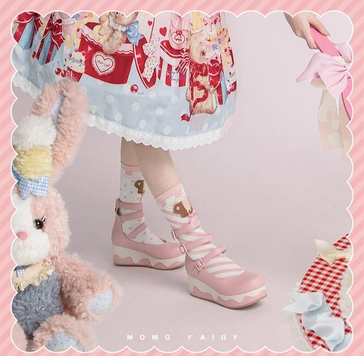 Momo - Bear Birthday Party - Kwaii Lolita Shoes Round Toe Platform Shoes