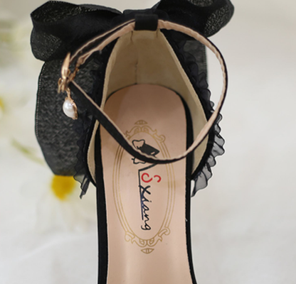 Xiaogui - Elegant Lolita High-Heeled Camellia Bows Shoes
