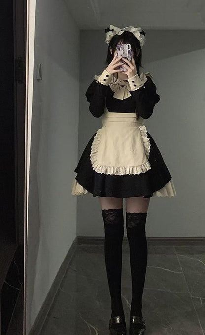 With PUJI - Kiss Kiss - Vintage Lolita OP Dress Maid Lolita Apron Dress