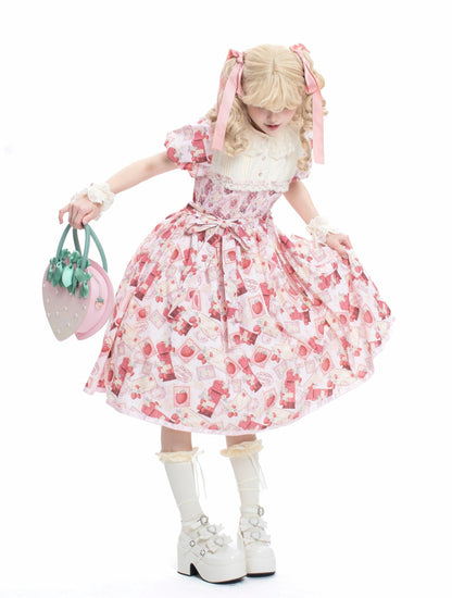 Strawberry Witch - Kawaii Lolita OP Dress, Strawberry Print