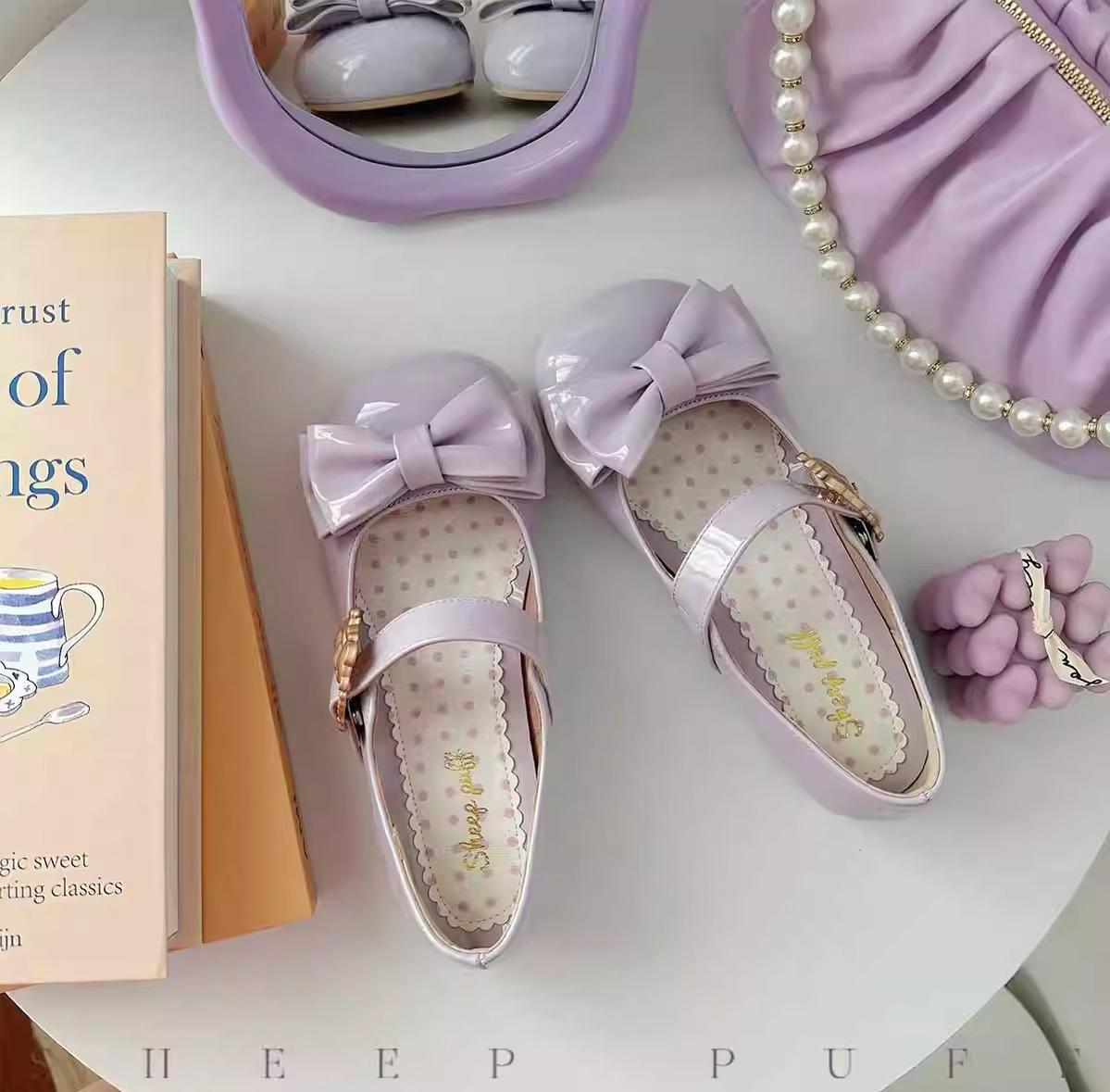 Sheep Puff - Hug Bear - Sweet Lolita Heel Shoes Bear Metal Buckle Bow Shoes