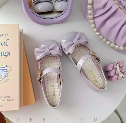 Sheep Puff - Hug Bear - Sweet Lolita Heel Shoes Bear Metal Buckle Bow Shoes