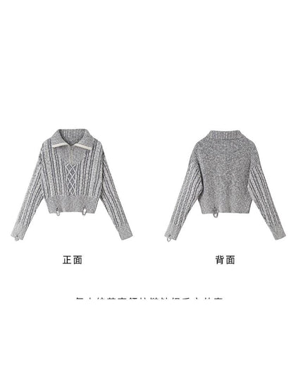 Retro zipper knit sweater【s0000003966】