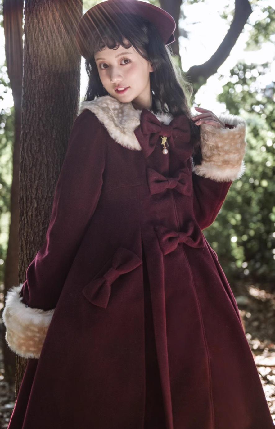 Unideer - Winter Lolita Coat Wool Bow Overcoat