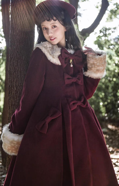 Unideer - Winter Lolita Coat Wool Bow Overcoat