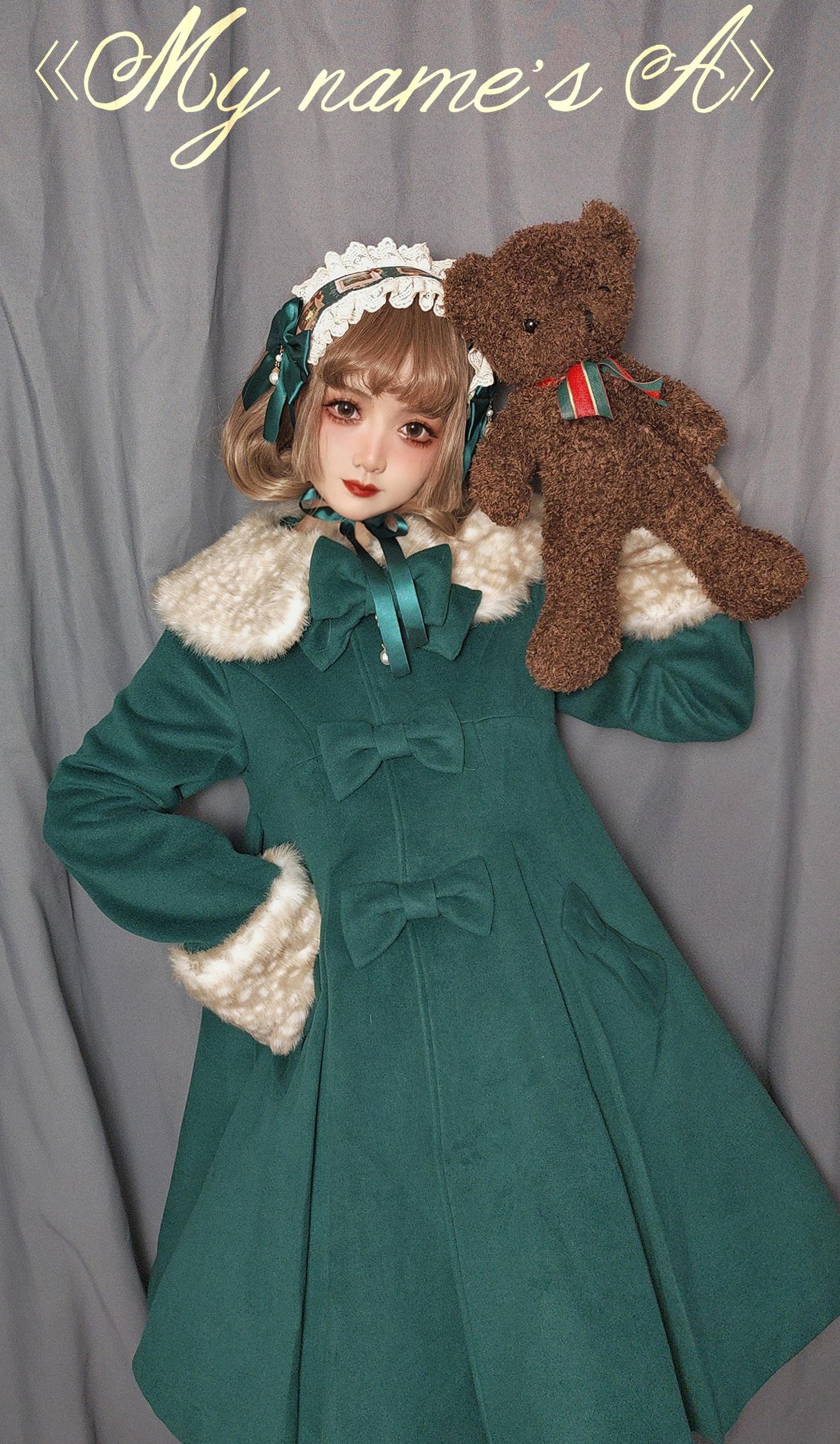 Unideer - Winter Lolita Coat Wool Bow Overcoat
