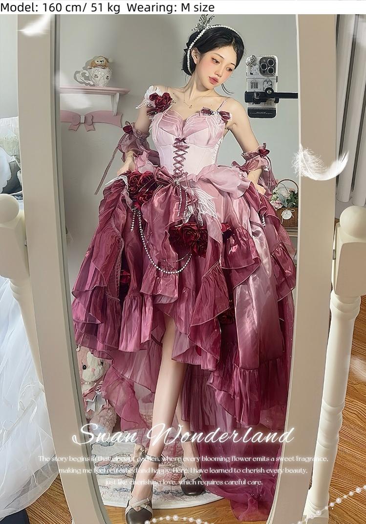 Meowing and Fruity - Swan Wonderland - Fairy Lolita JSK with High-Low Hem