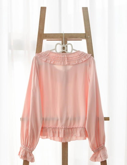MIST - Wine Drunk Rose - Sweet Cotton Lolita Blouse with Ruffles and Pleats