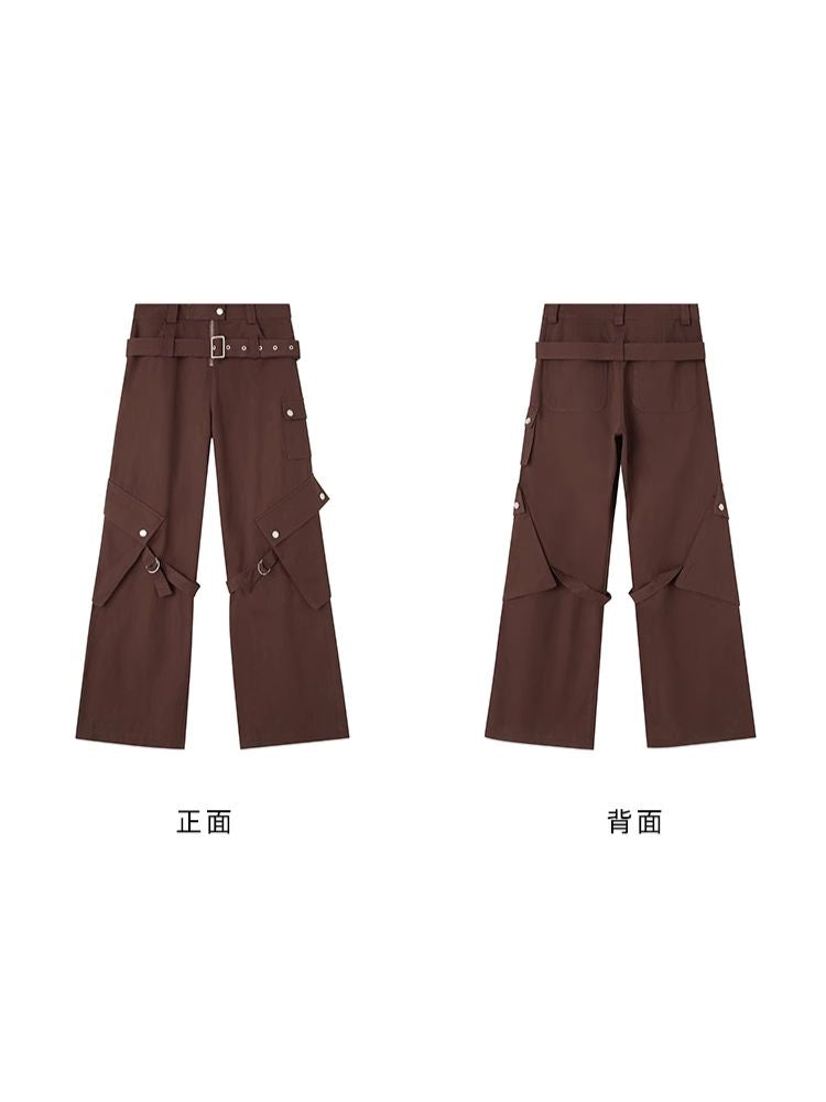 Double belt loose straight wide leg pants【s0000003975】