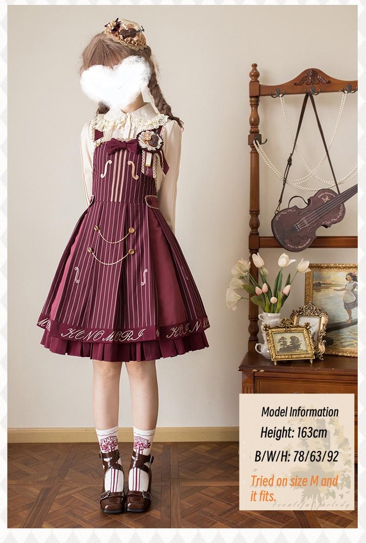 Forest Fluorescent Carps - Classic Lolita Salopette Set Violin Preppy Style Dress
