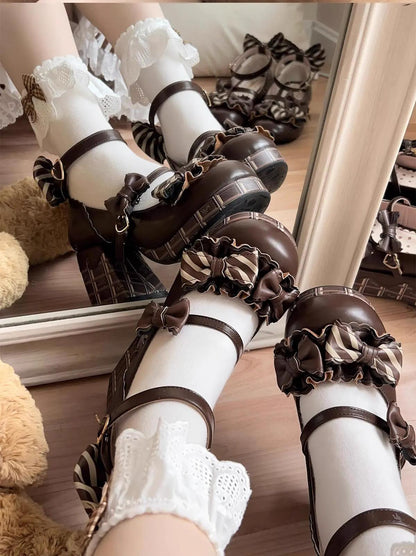 Sheep Puff - Layered Pastry - Sweet Lolita High Heel Shoes Chocolate Prints Shoes