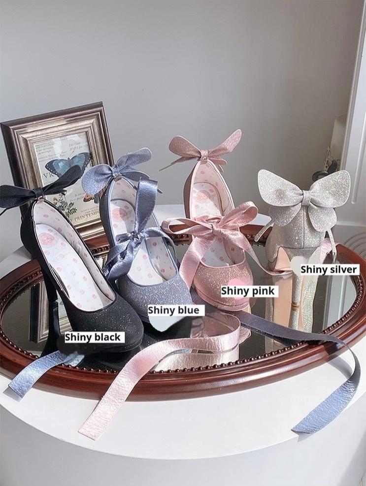Pure Tea For Dream - Butterfly Specimen - Shiny Ballet Lolita Shoes Sweet Lolita Platform Heels