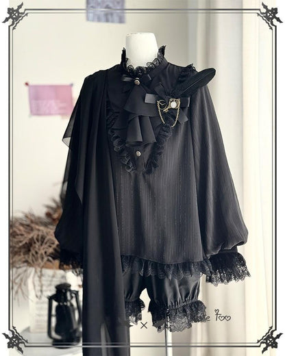 CastleToo - Black Moonlight - Ouji Lolita Chiffon Shirt Outfit