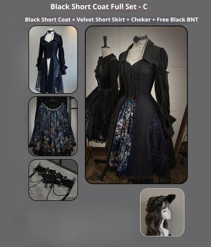 Susin Lolita - Night Traveler - Gothic Lolita Skirt Outfit Long Coat Shirt and Bustier Set