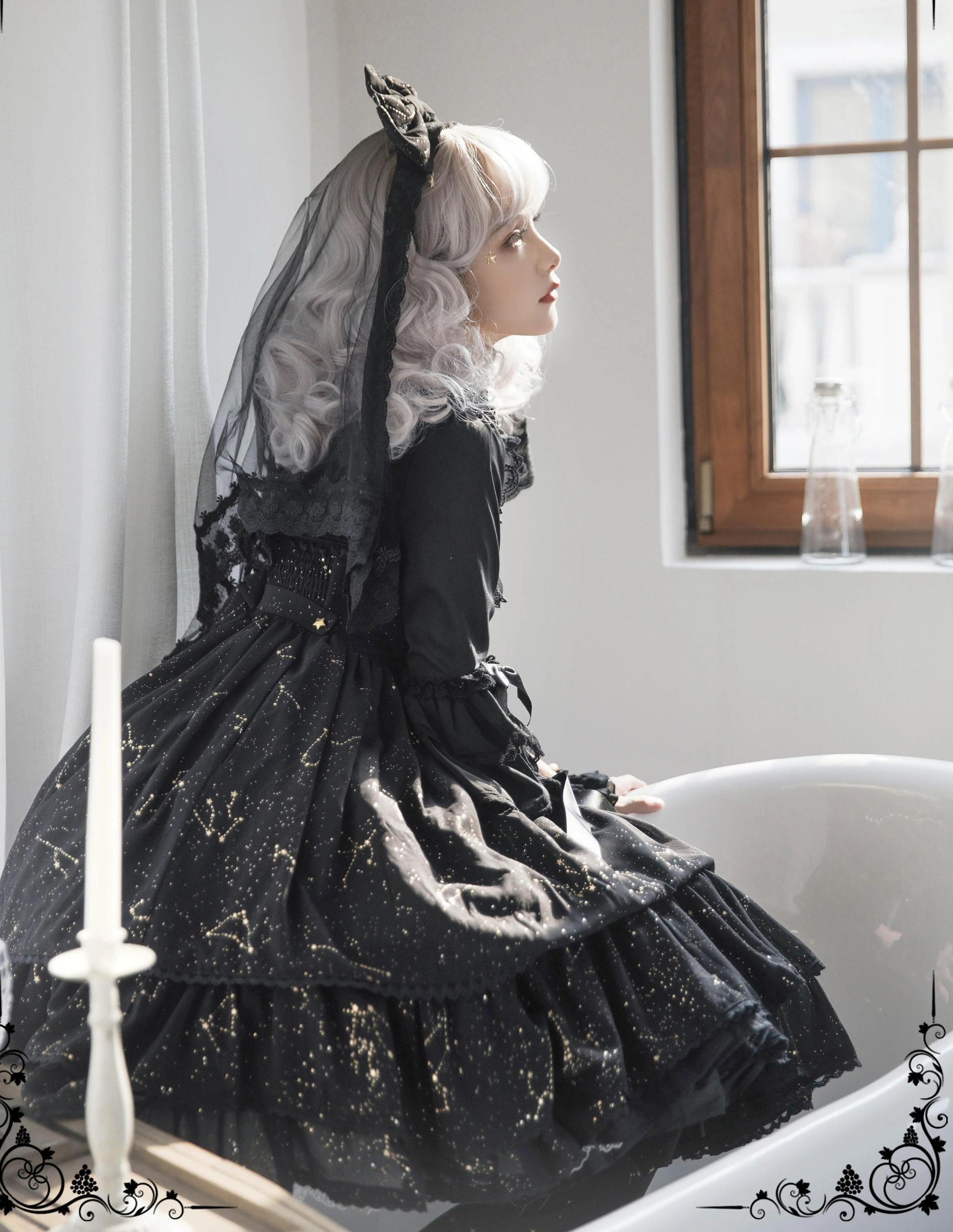 Sakuya Lolita - Whisper Of Stars - Constellation Foil Printing Elegant Lolita High Waist JSK Dress