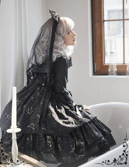 Sakuya Lolita - Whisper Of Stars - Constellation Foil Printing Elegant Lolita High Waist JSK Dress