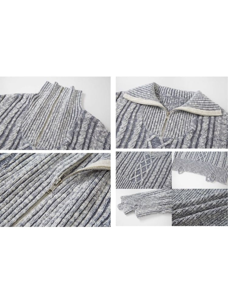 Retro zipper knit sweater【s0000003966】