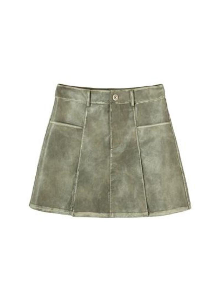 Distressed fake Leather Skirt【s0000003377】